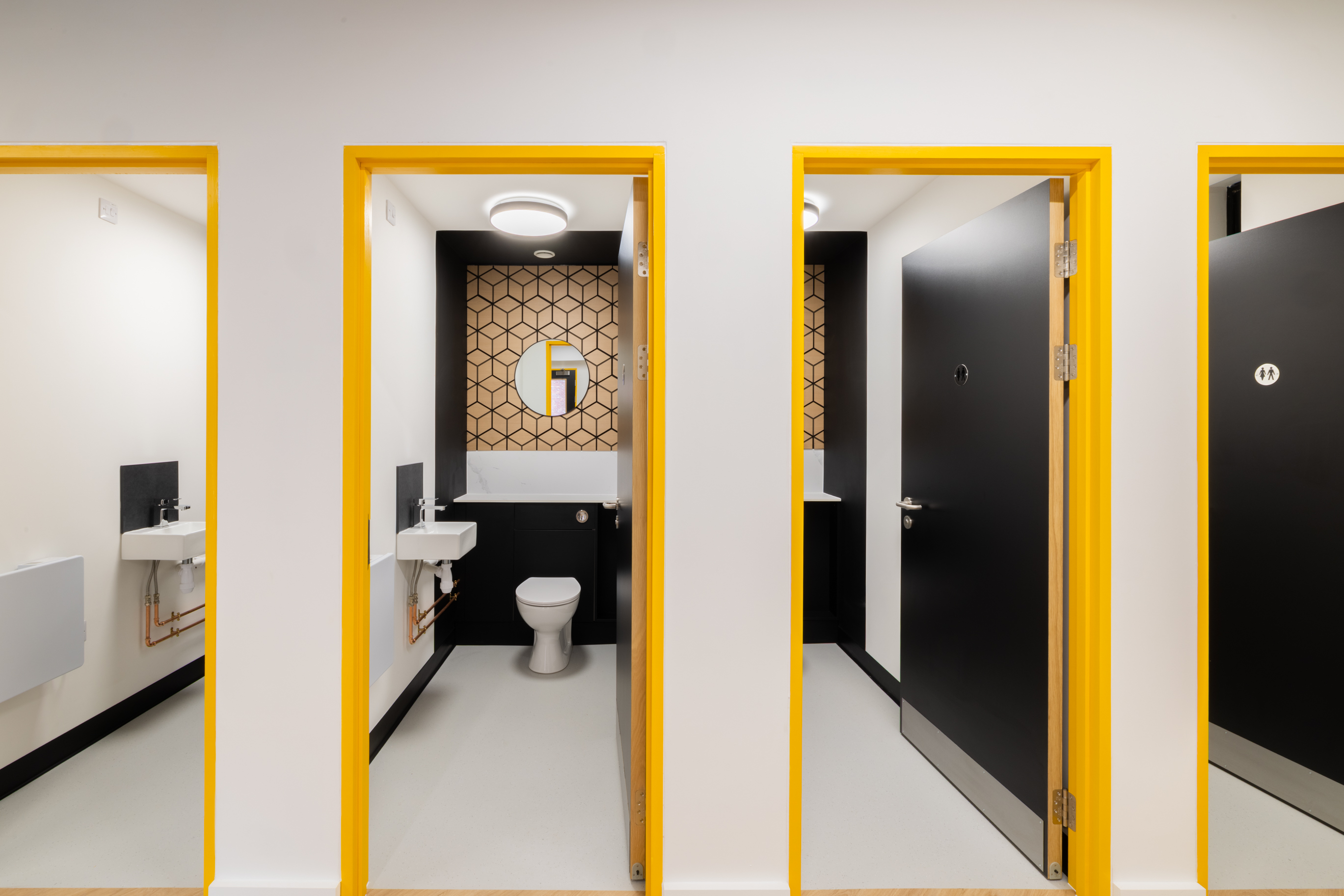Truline internal doors and yellow frames at The Business Hive in Grimsby