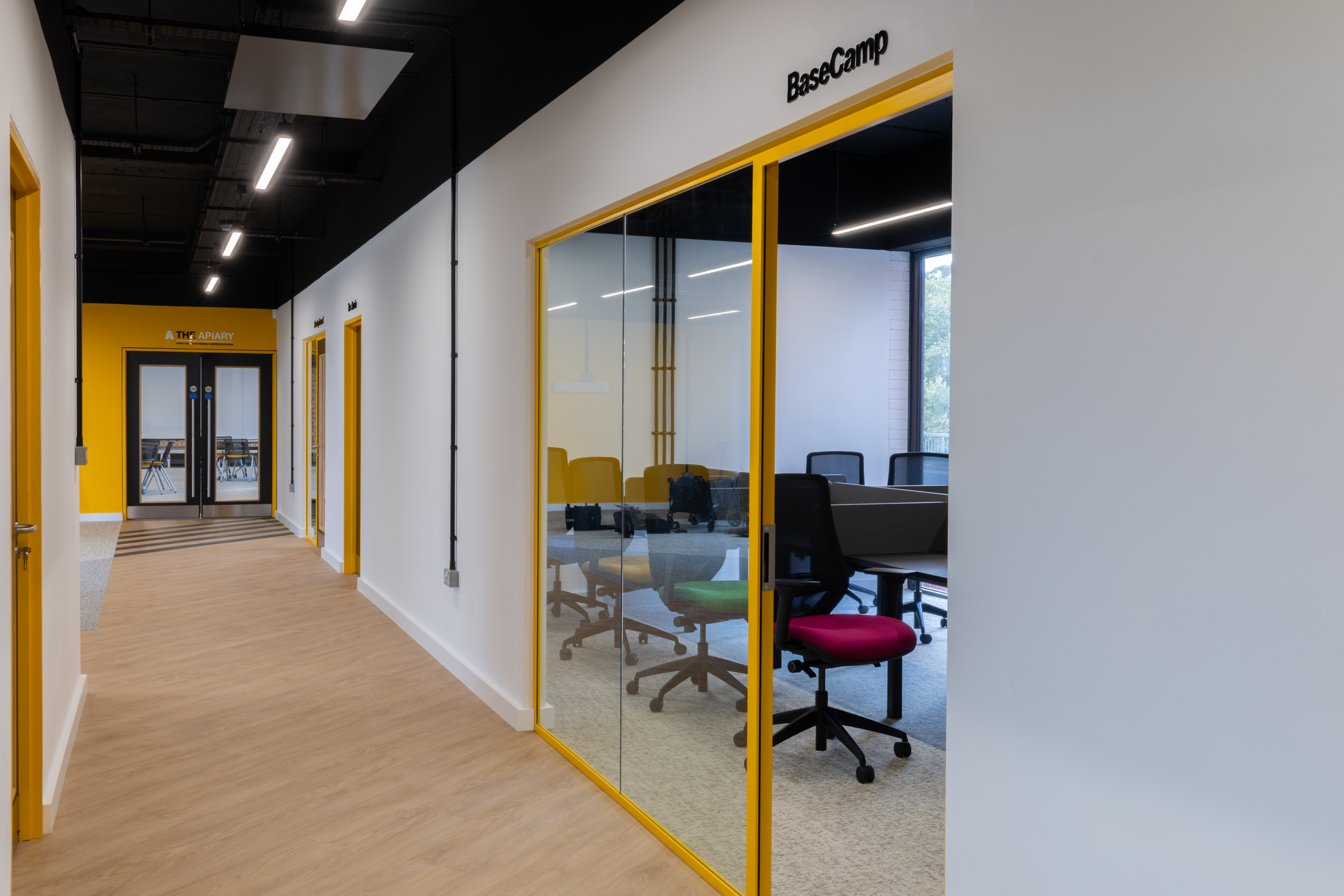 Glazed office partitioning supplied through GO Interiors and installed by EGI at The Business Hive, Grimsby