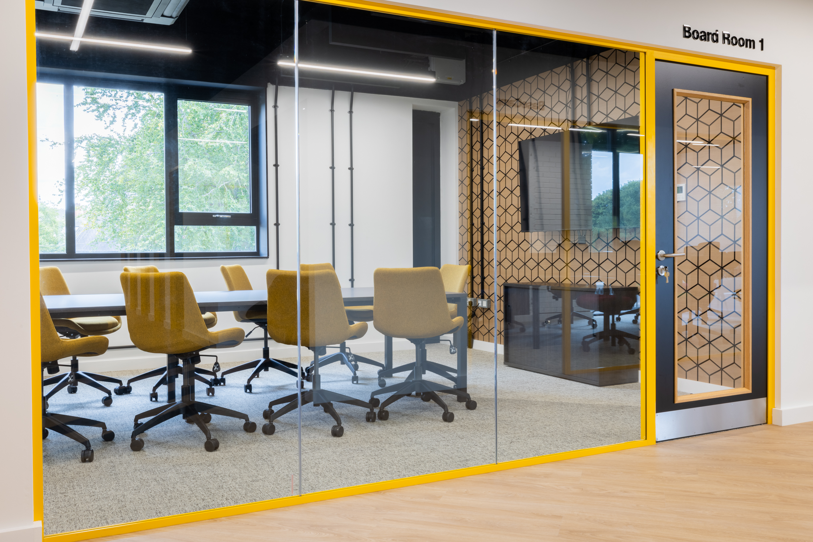 Truline doors and frames alongside EGI-installed glazed partitioning at The Business Hive, Grimsby